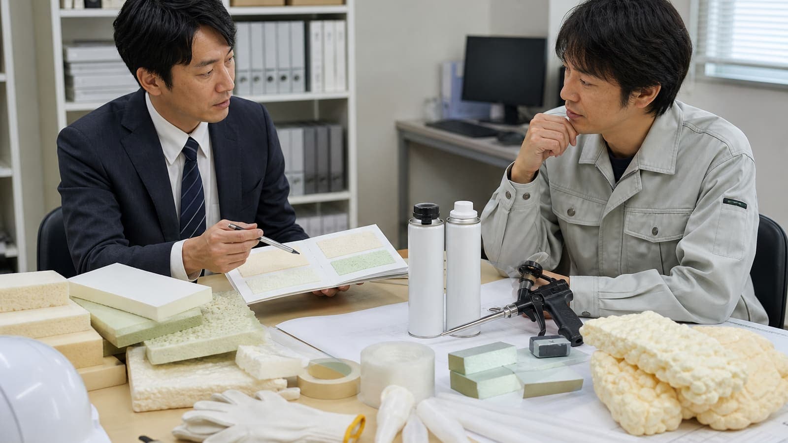 法人担当者が発泡ウレタンの導入を検討するイメージ