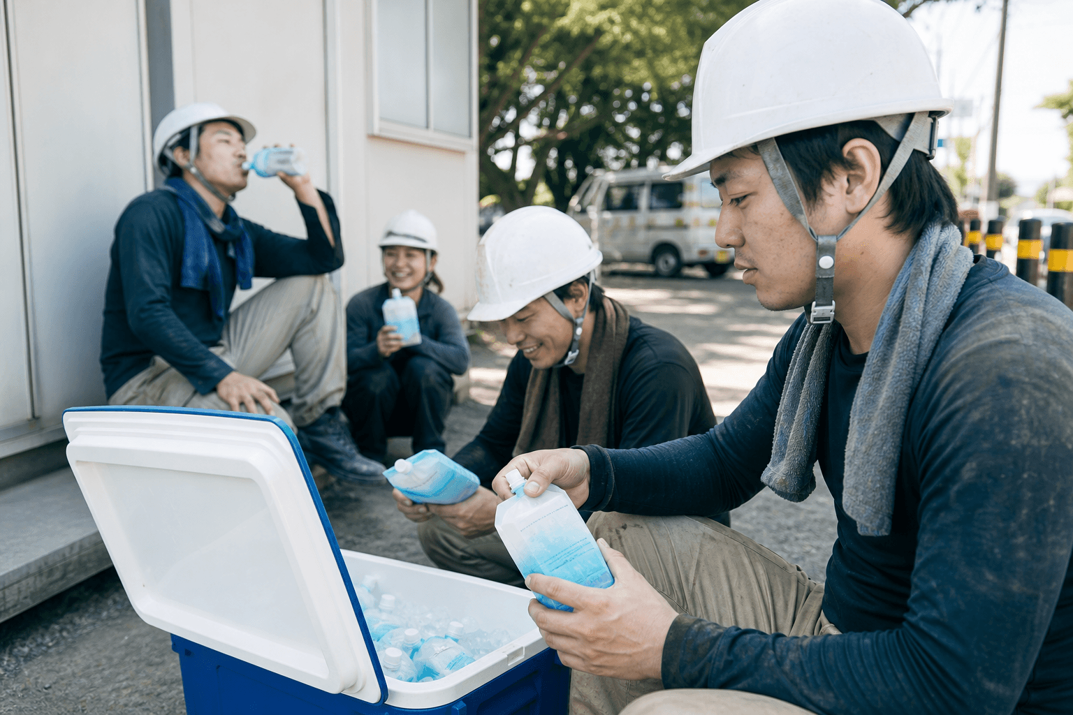 作業前にアイススラリーや冷たい食品でプレクーリングするイメージ
