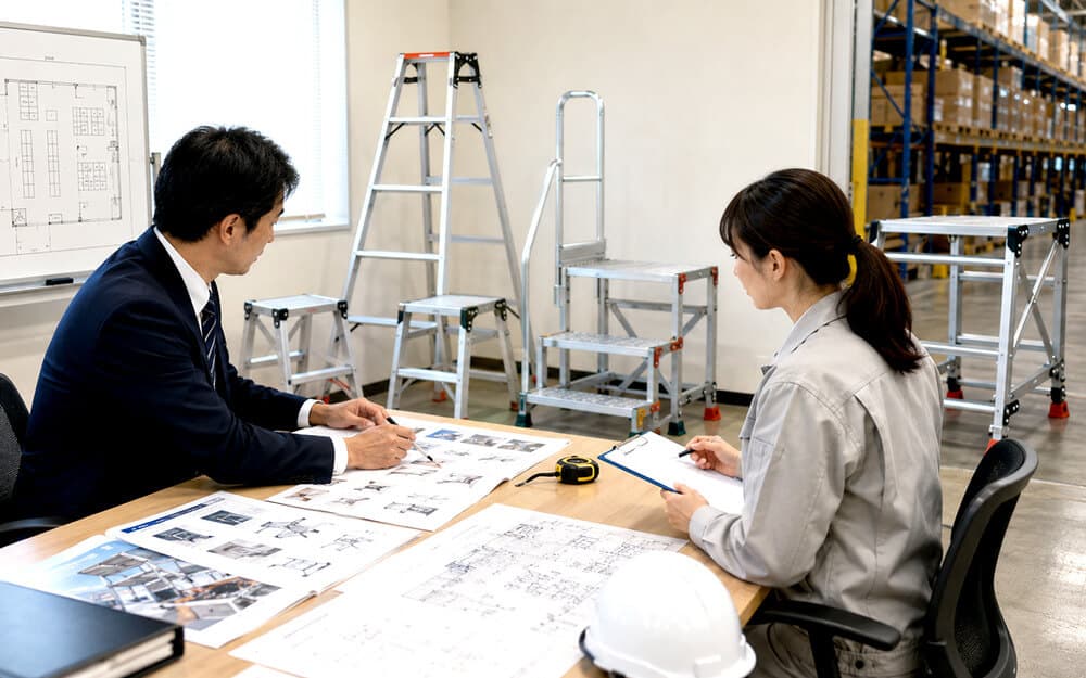 脚立・踏み台・足場台の導入チェックリストを確認する購買担当者