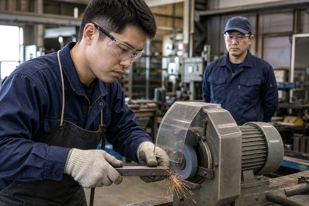 研磨やグラインダー作業で飛来物から目を守る保護メガネのイメージ