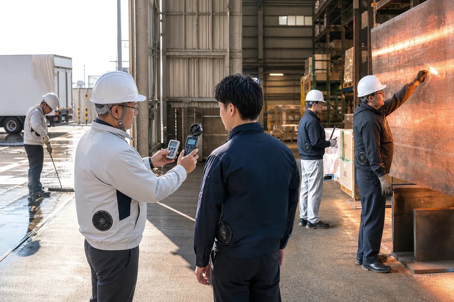 気温だけでなく湿度や放射熱を確認する空調服の使用判断