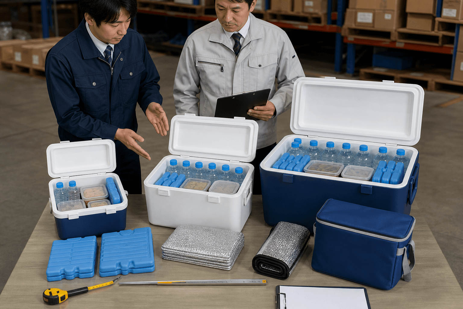 現場人数と飲料本数からポータブル冷蔵庫やクーラーボックスの容量を計画するイメージ