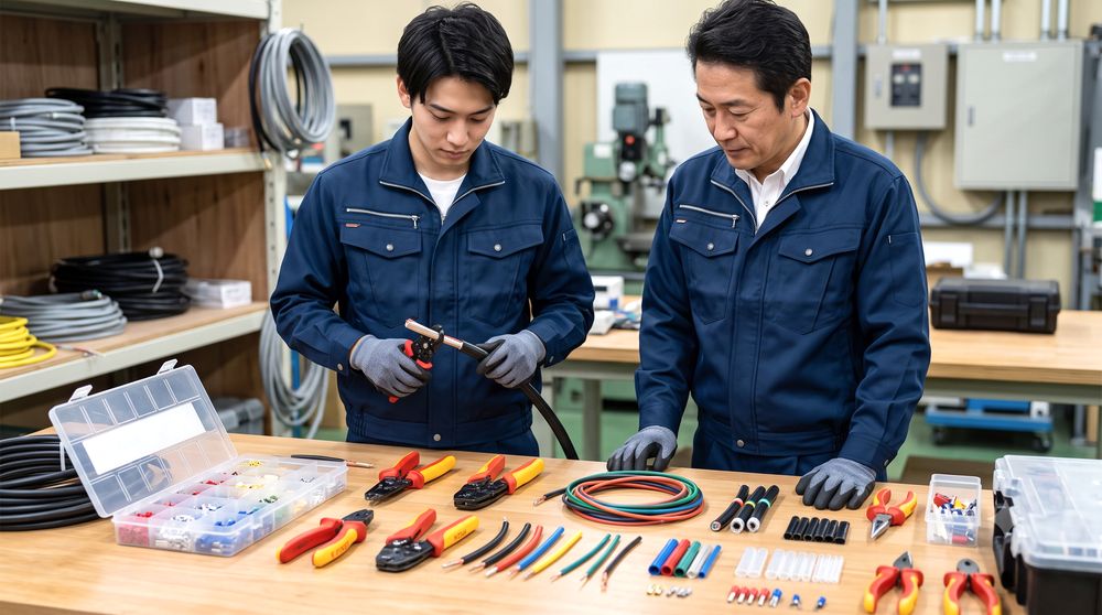 絶縁ケーブルストリッパーと圧着工具のイメージ