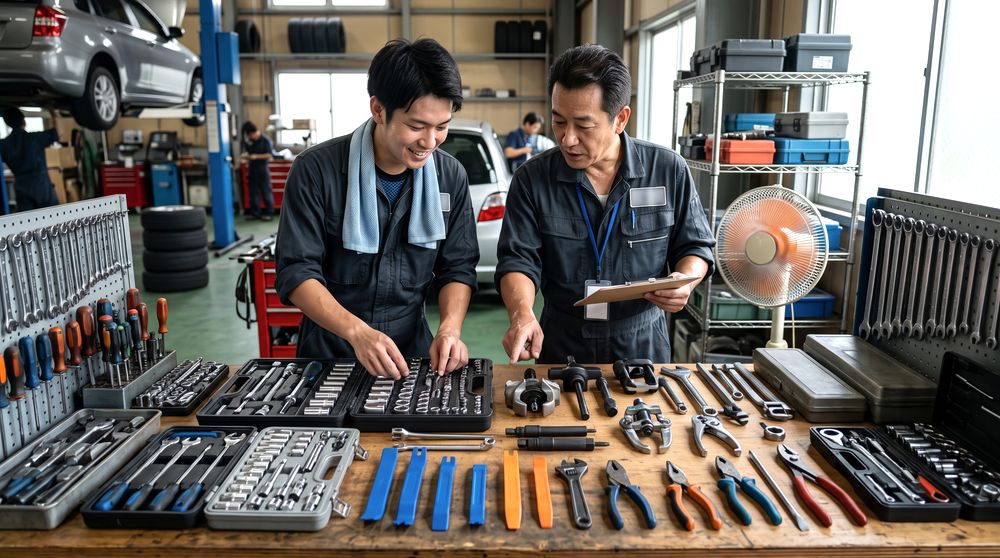 作業効率化のための車輌整備用工具を確認するイメージ